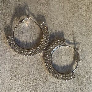 Sparkling Silver Crystal Hoop Earrings